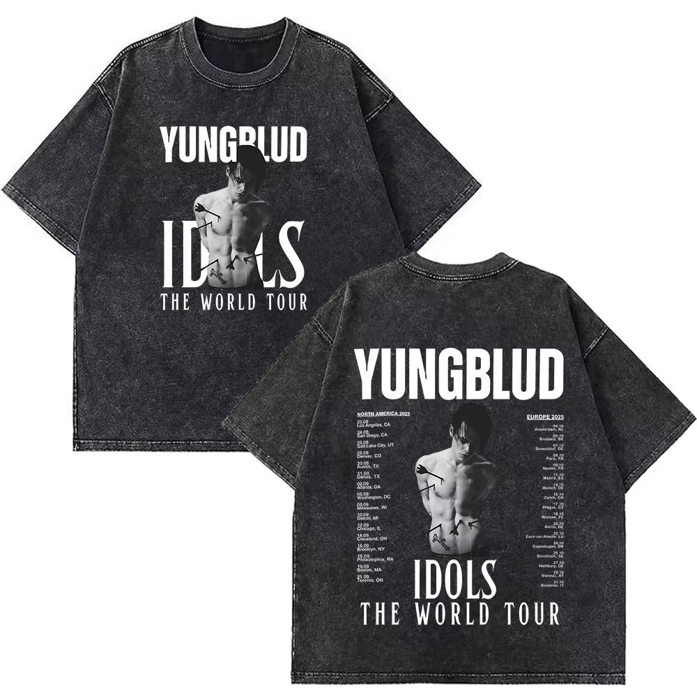 Yungblud IDOLS The World Tour Merch Retro Gewaschenes T-Shirt Herren Damen Hip Hop Rock Kurzarm T-Shirts Übergroße T-Shirts