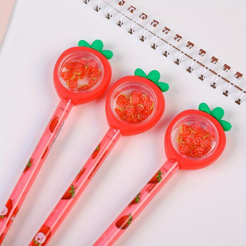 Back to school season 10pcs 0.5mm creative strawberry sequins neutral pen vegetable shape black fountain pen student gift prize stationery