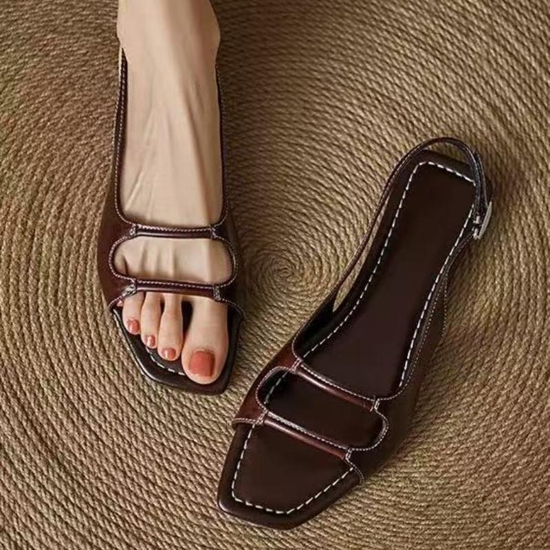 Fashion Fashion Sewing Flat Sandals Women Comfortable Square Toe Back Strap Brand Designer Shoe Summer Casual Concise Sandalias De Mujer