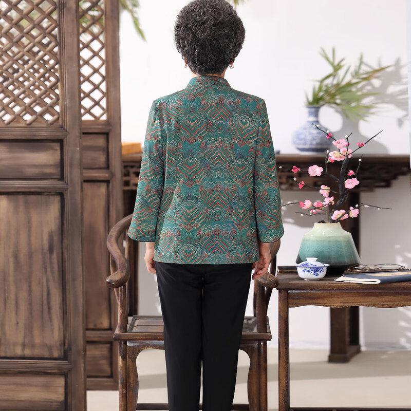 Women's Mid-Aged Long Sleeve Casual Cardigan Shirt