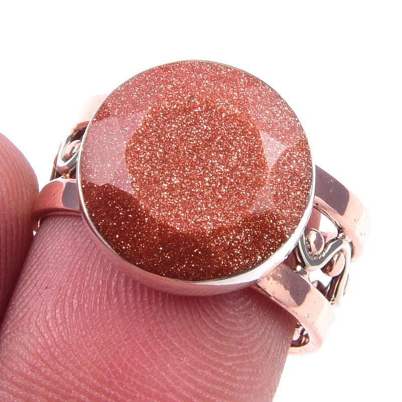 

Natural Sunstone Gemstone Handmade 925 Sterling Silver Two Tone Ring Size 9 s4p55