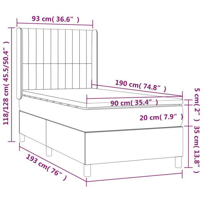 3131553 vidaXL Lit à sommier tapissier et matelas Gris clair 90x190 cm Tissu