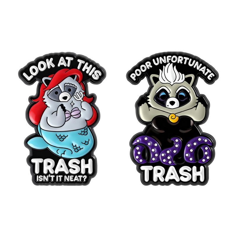 Trash Raccoon Enamel Pins Cartoon Mermaid Brooches Lapel Badges Poor Unfortunate Cute Animal Jewelry Gift for Friends
