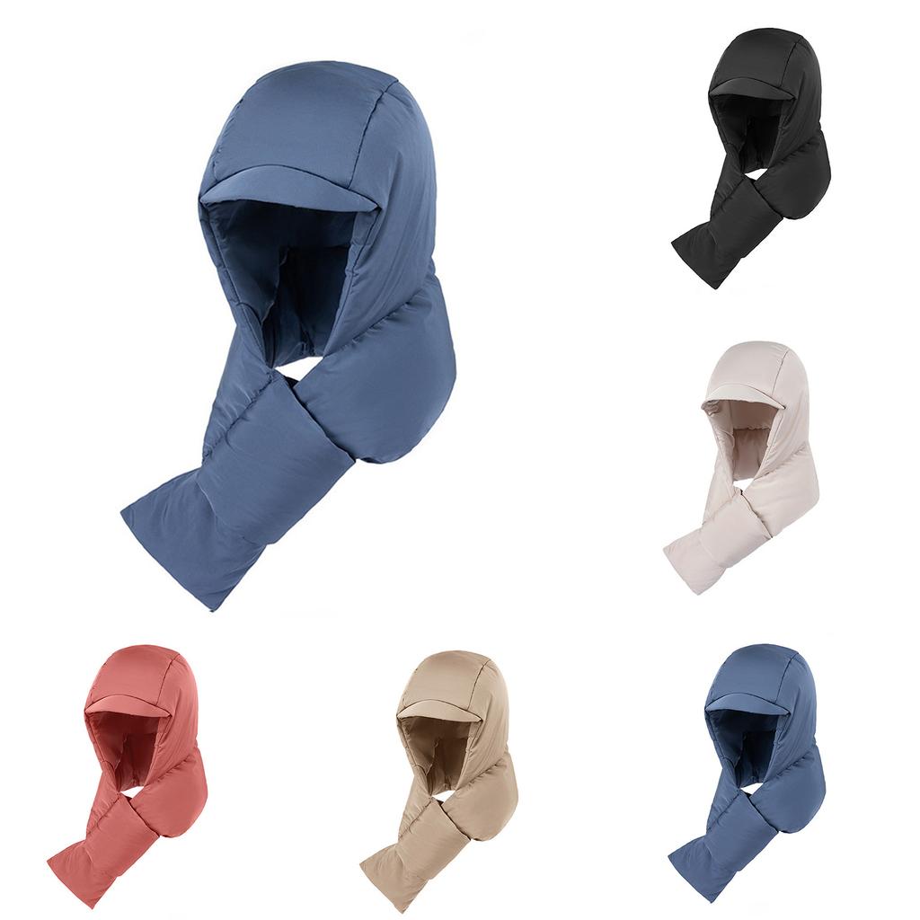 Women's Warm Scarf One-piece Pullover Hat For Outdoor Skiing Travel, Cold Proof Thick Down Hat