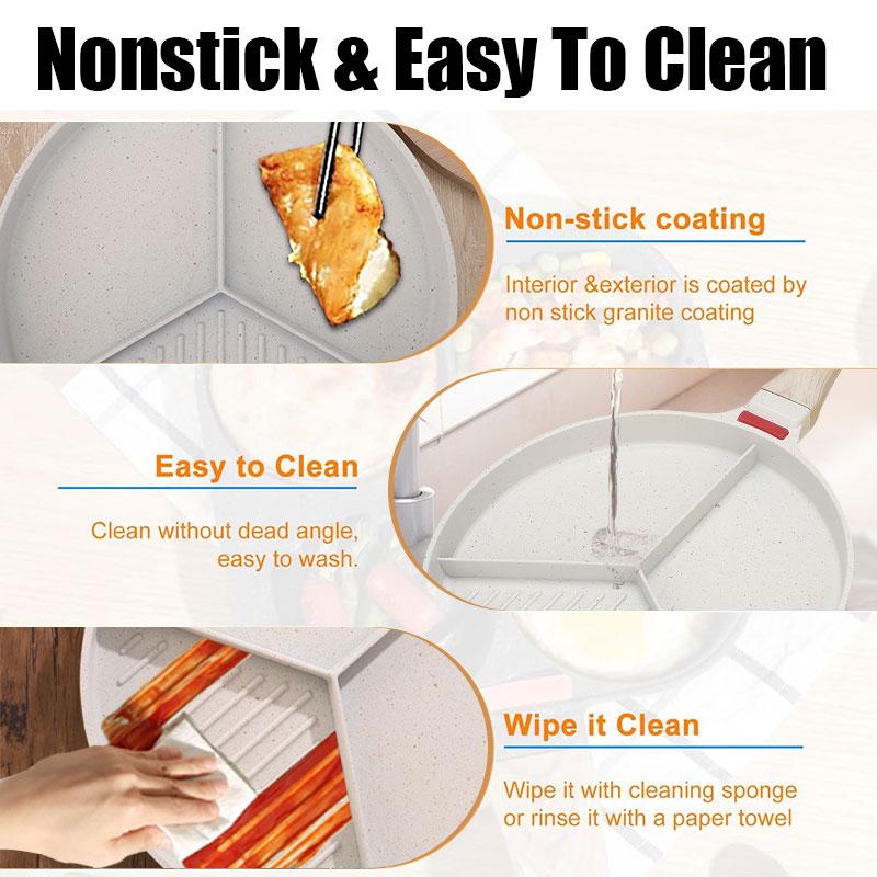 3-In-1 Divided Breakfast Omelette Frying Pan Non-stick Egg Pan Steak Grill Pan Ham Pancake Skillet Pan for Indoor Cooking Pan