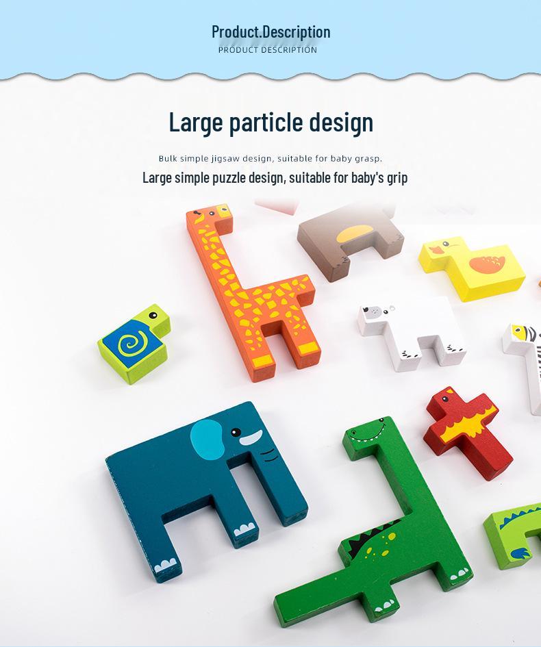 Wooden Animal 3D Puzzle Blocks for Children's Early Education
