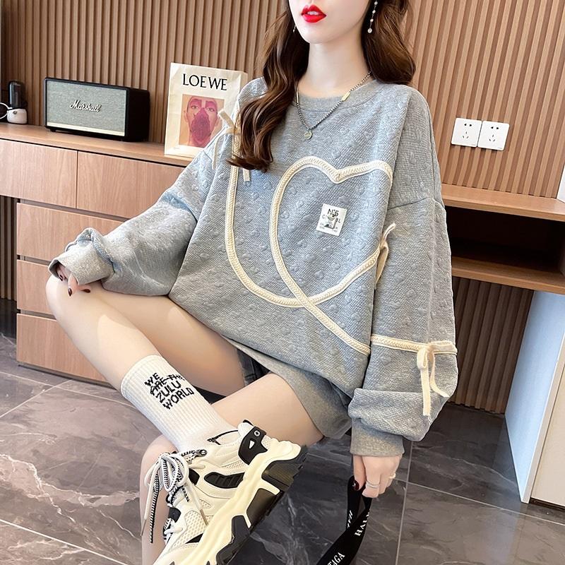 

Women Fashion Niche Design Heart Pattern Casual Sweatshirt XXL сірий