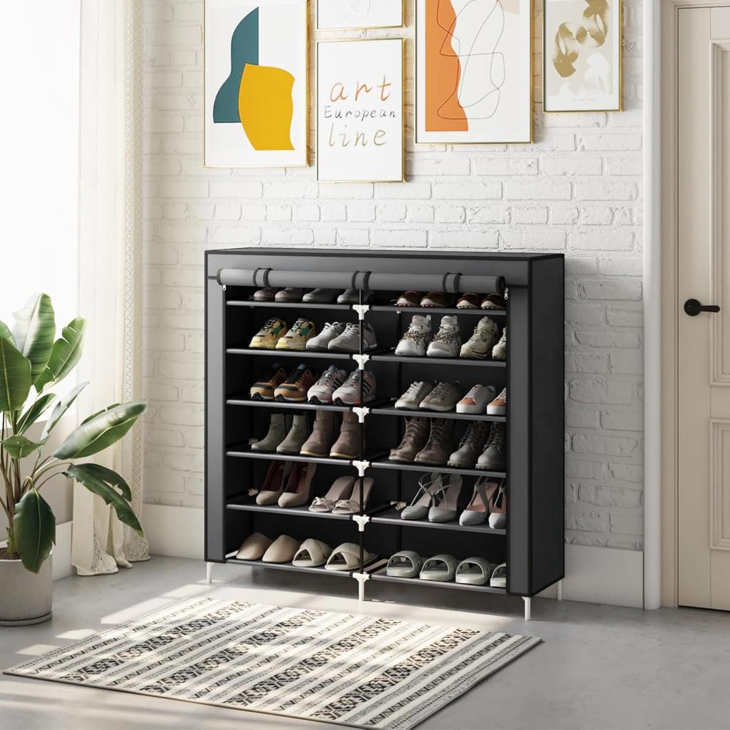 Stoffschuhschrank, 6 Ebenen, geräumig, Metallregal, grauer Rahmen