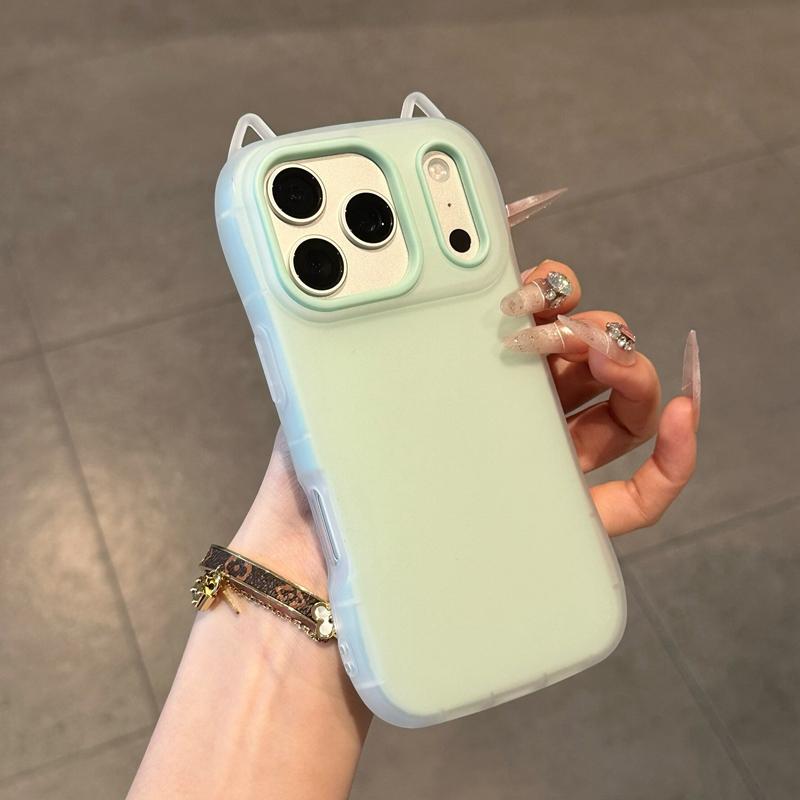 Luxuriöse Handyhülle mit Katzenohren aus weichem Silikon für iPhone 12 13 14 15 16 17 Pro Max Plus, stoßfeste Schutzhülle iPhone 11 Pro Max мятный зеленый