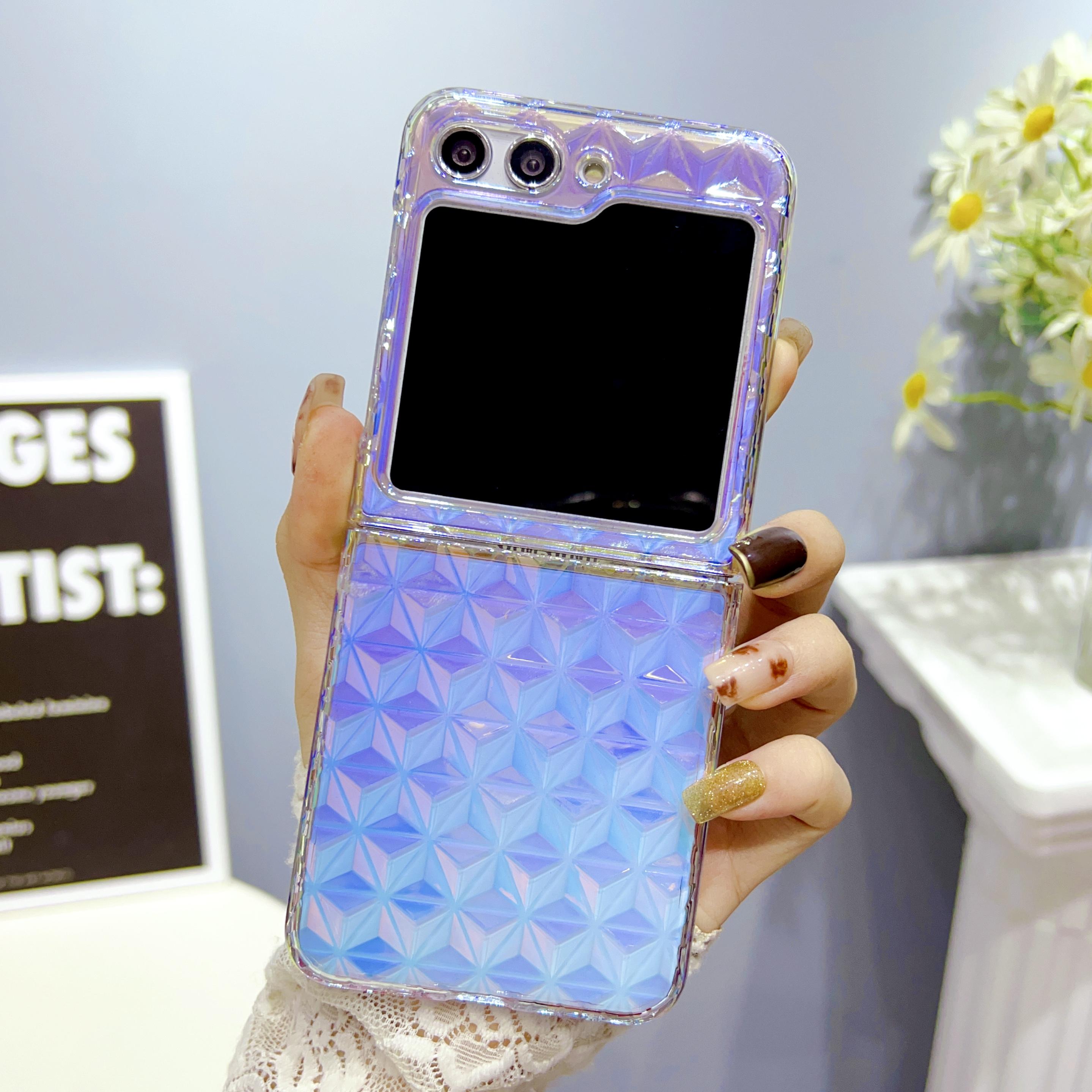 

Чехол для телефона с ромбовидным узором и цветным гальванопокрытием для Samsung Galaxy Z Flip5 Flip4 Flip3 Flip 5 4 3 5G Защитный чехол PC&for Galaxy Z Flip4(6.7 )