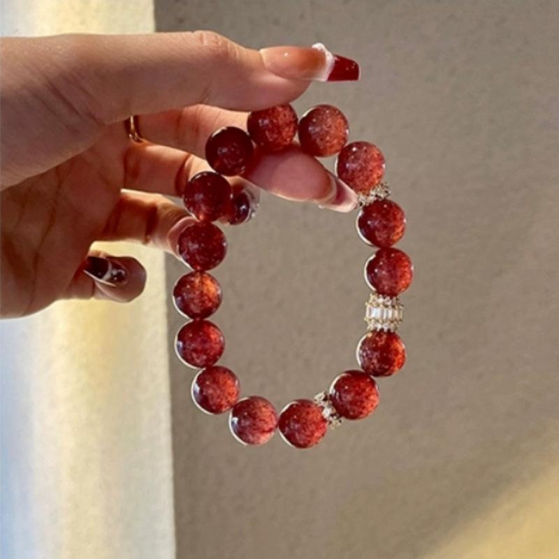 Starlight Pigeon Blood Red Crystal Bracelet Gift – Cherry Strawberry Design for Best Friend's Birthday, Inspired by Xiaohongshu Style.