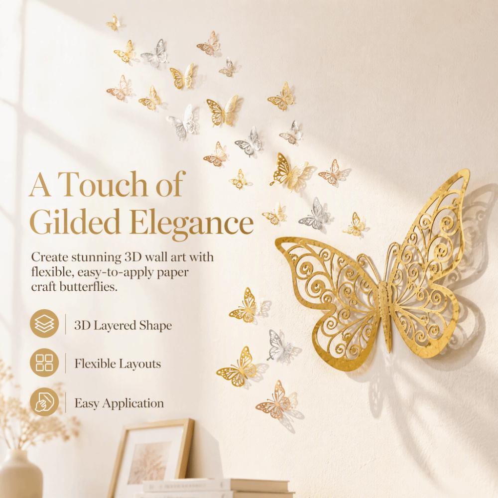 72Pcs 3 sizes Butterfly Wall Stickers Easy Cleaning 3D Butterfly Wall Decor Home Decor