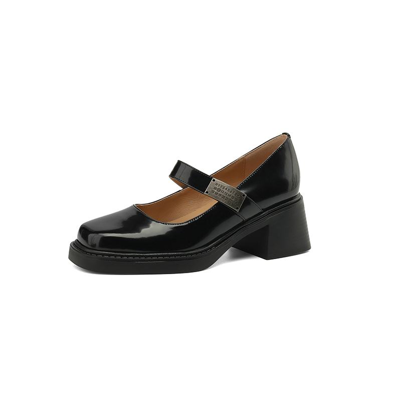 Krazing Pot Cow Skin Summer Size 40 Chunky Heels Women Square Toe European Design Shallow Platform Pumps