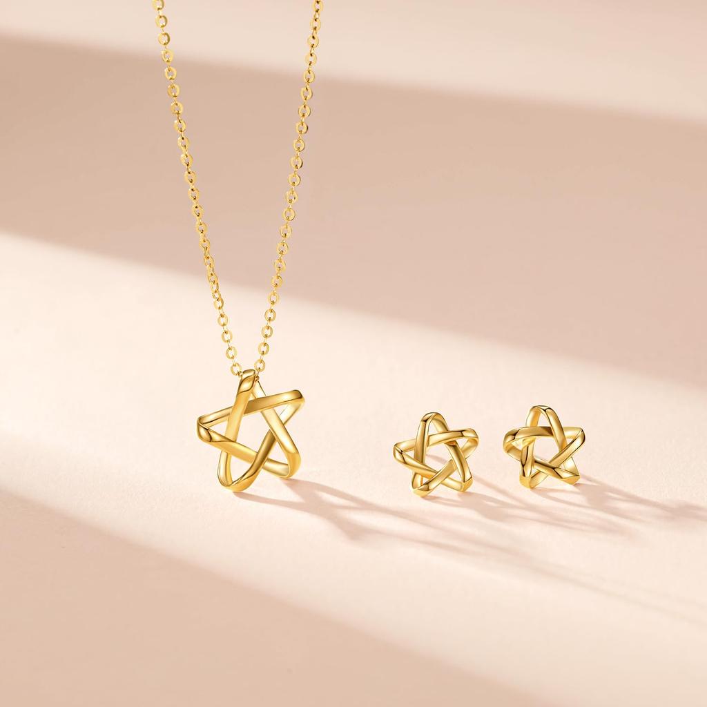 FANCIME 18K Yellow Gold Star Pendant Necklace for 18K Perfect Gift for Gift Wrapping Included Women, Gold, Mother's Day, Christmas, Birthdays,