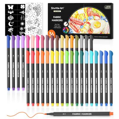 Shuttle Art Fabric 36 Color Fabric Pens for Writing On Fall Stencil Children Pens, Set, Markers, Fabric, Water-Based, Quick-Drying, Water-Resistant,