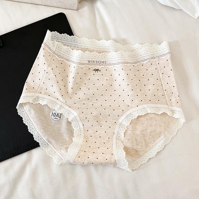 Plus Size Lady Spring Lace Pure Cotton 10A Antibacterial Extended Crotch Waist Triangle Briefs