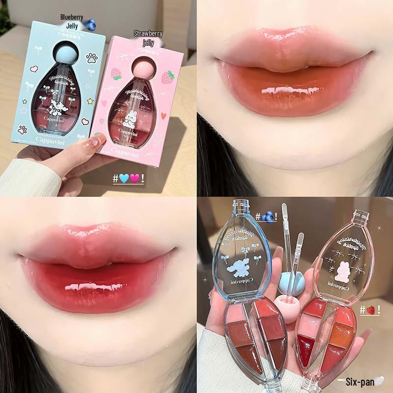 CAPPUVINI Six-Color Mirror Lip Gloss: Multi-use Watery Glass Lip Glaze for Flawless Color Makeup.