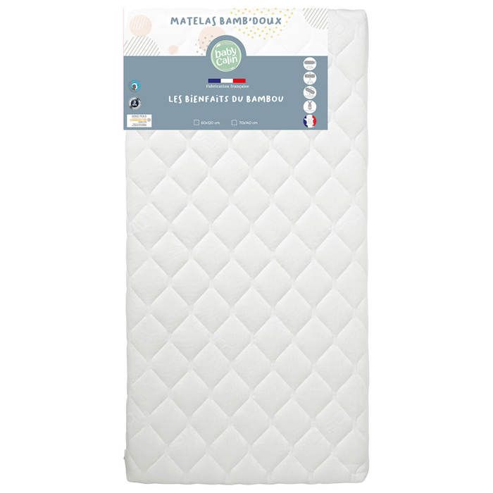 BABYCALIN Matelas de lit 18 Kg/m3 déhoussable Viscose bambou 60x120x10cm