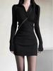 Women's Black Knit Sweater Dress - Slim Fit, Hip Wrap, Plus Size, Autumn/Winter