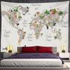 Cartoon Animals Distribution Map Tapestry Wall Hanging Simple Style Cute Hippie Children Kawaii Room Home Decor
