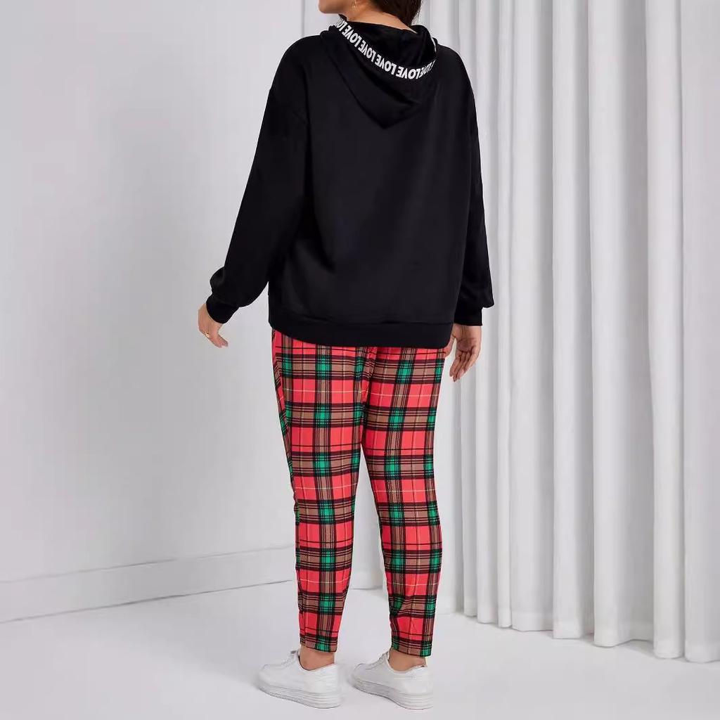 European And American Women'S Clothing Autumn And Winter Hooded Casual Sports Sweater Two-Piece Set
