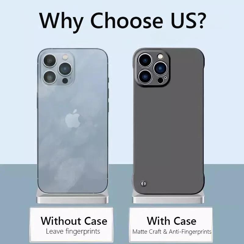 Frameless Slim Matte Hard Back Cover Case For iPhone 15 16 Pro Max 14Pro Plus 14 13 12 Pro Max 15Pro ShockProof Coque