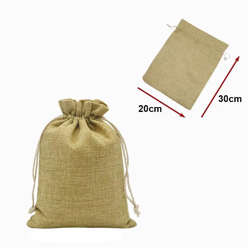 Burlap Gift Drawstring Bags For Party Christmas Linen Jute Small Fabric Package Wedding Pouches Storage Bag 20x30cm
