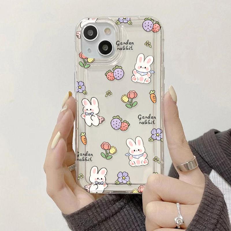 Strawberry Bunny for iPhone17Pormax Mobile Phone Case 16pro Cute Apple 15 All-inclusive 14 Soft Case