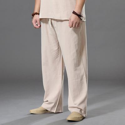 Pantaloni da uomo estivi di grandi dimensioni in cotone, taglie forti, a gamba larga, in lino, pantaloni da jogging oversize, pantaloni larghi da uomo di grandi dimensioni