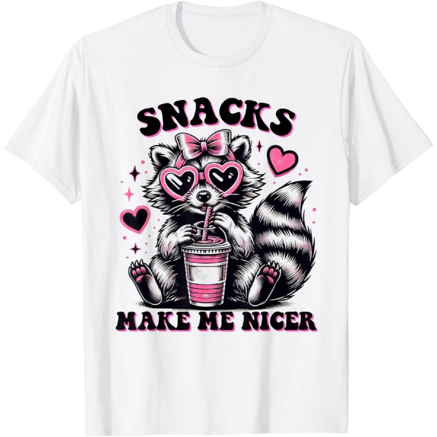 Snacks Make Me Nicer Funny Colorful Racoon With Sunglasses T-Shirt XXXXXL белый