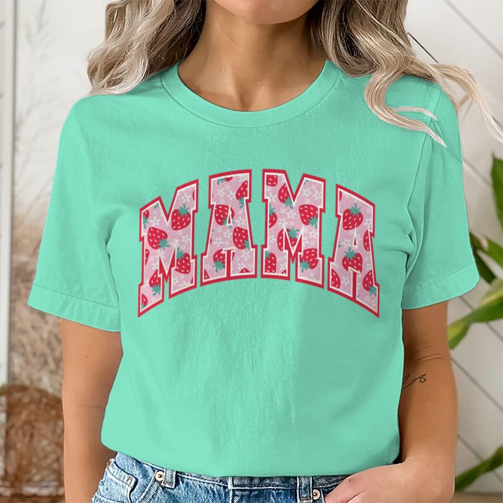 Coquette Strawberry Mama Tshirts Women Cute Mom Life Tops Aesthetic Mother Day Gift for Mommy Short Sleeve Strawberry Tshirts