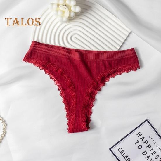 Women's Ribbed Cotton Underwear Lace Trim Low Waist Briefs Soft Stretchy Bikini Panties Seamless Underpants for Daily Wear