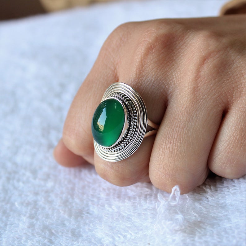 Green Onyx Gemstone Silver Ring, 925 Sterling Solid Ring, Stackable Silver Ring, Handmade Jewelry, Valentine's Day Gift,