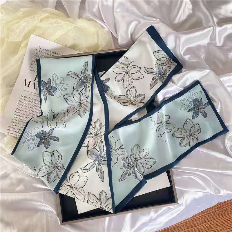Luxury Design Women Summer Long Silk Scarf Hair Headband Foulard Skinny Bag Scarves Neckerchief Lady Shirt Decorative Streamers