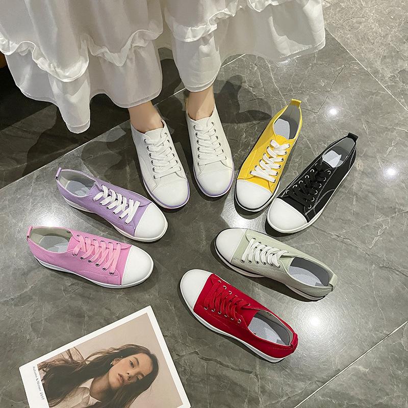 Foreign trade large size women's new fashionable low-top muffin platform canvas shoes lace-up flat casual single shoes