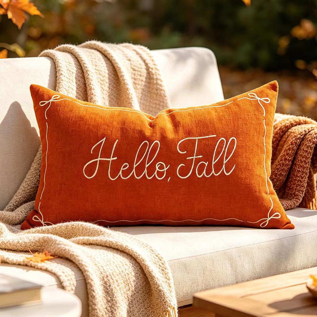 Autumn Embroidered Throw Pillow Covers Farmhouse Cushion Cases for Couch Bedroom Thanksgiving Fall Home Decor