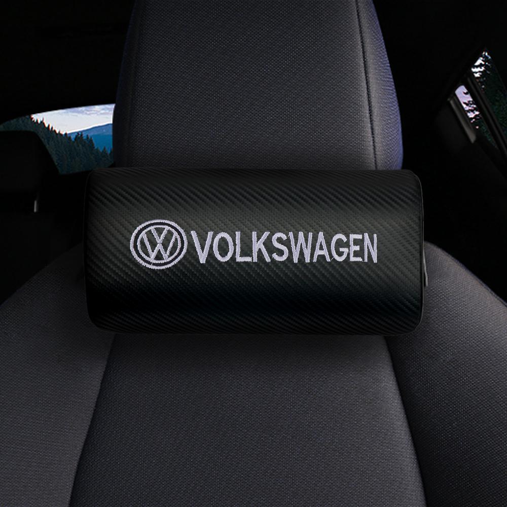 T301/2PCS Car Carbon Fiber Seat Neck Pillow Protection PU Leather Auto Headrest Valve Cap For Volkswagen MK6 Golf 7 GTI Touareg GTD