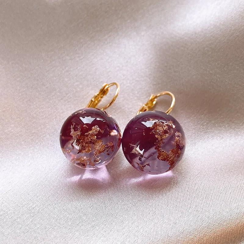 High-end Purple Golden Foil Crystal Ball Earrings For Women Fashionable Personalized Daily Accessory Party Jewelry Birthday Gift