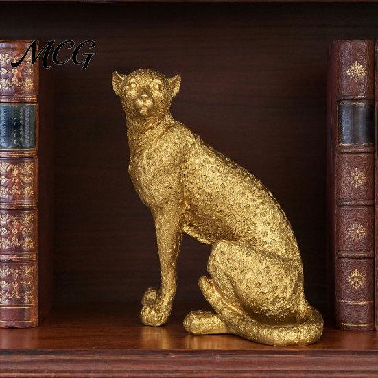 Büro-Desktop-Dekoration Goldene Leopard-Figur Modell, Lebendige Statue, Hockende Lauffigur, Harz Eingangsbereich Dekorationsartikel Schmuck für TV-Ständer