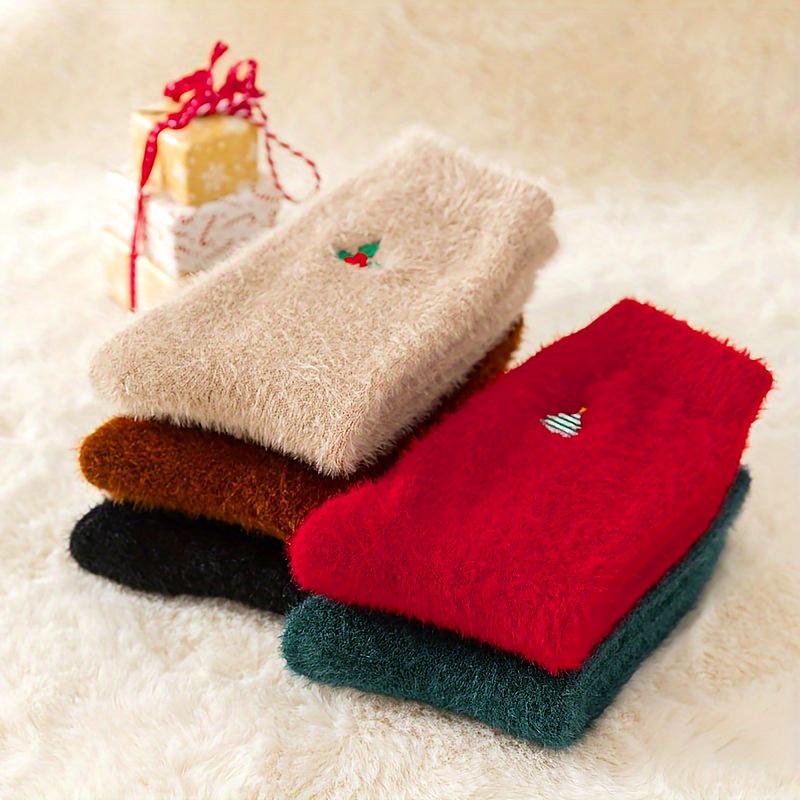 Polyester Soft Home Floor Socks Christmas Fluffy Socks Party Mink Fur Soft Sock Warm Christmas Embroidered Socks Home