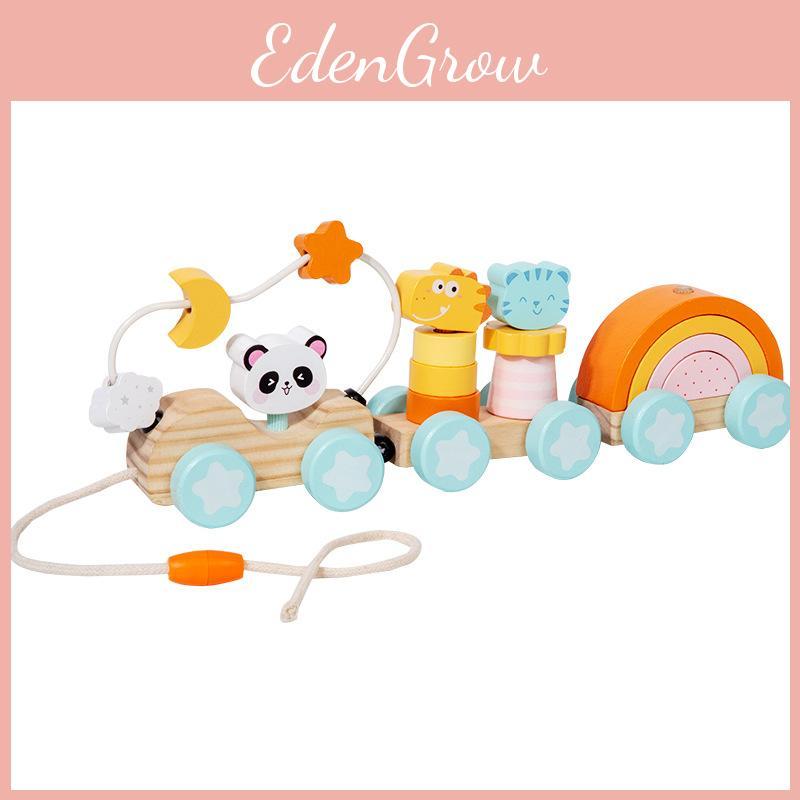 Wooden Animal Cat Panda Toy Train With Interlocking Carriages For Baby Development And Kids Play