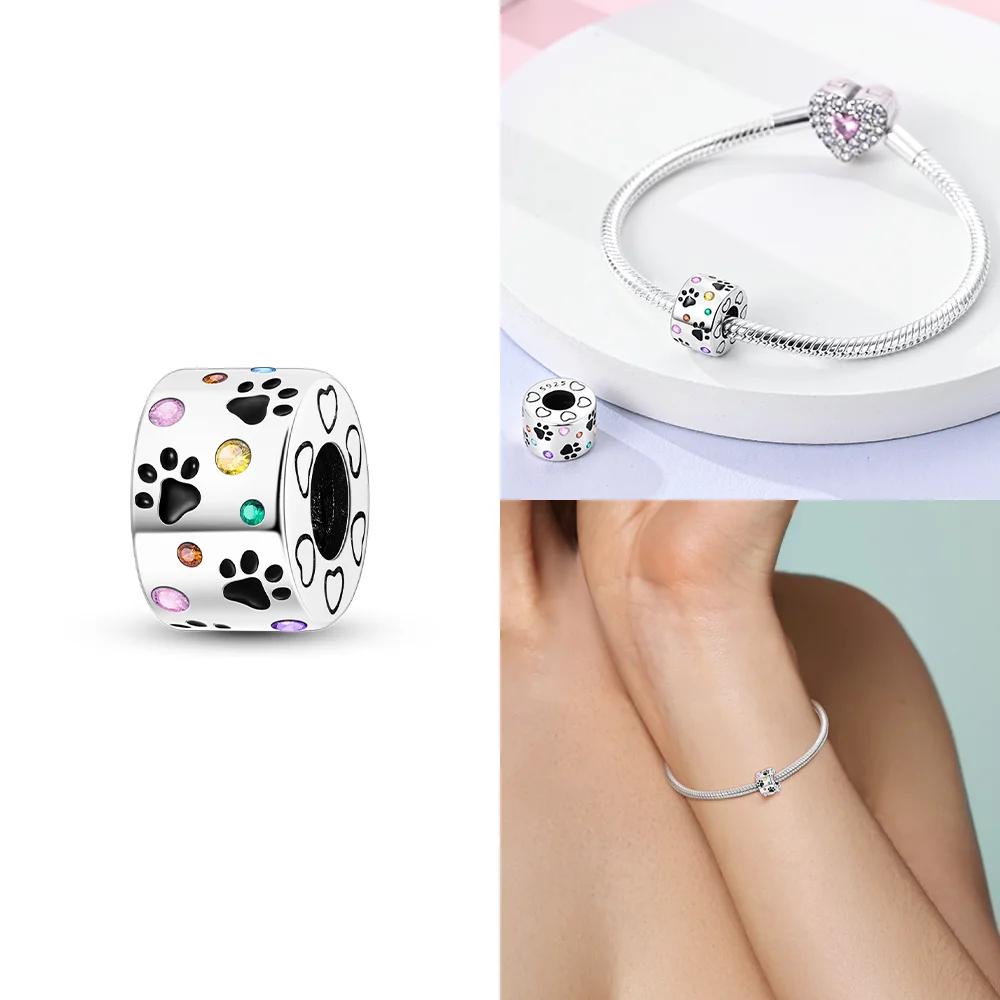 Original 925 Silver Bracelet Women Jewelry Diy Childish Fine Gift Charms Beads Pink Claw Bones Running Dog Pendant Heart Beads