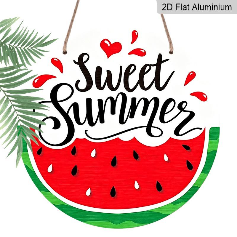 2D Flat "Sweet Summer" Watermelon Aluminum Decorative Signs and Plaques In Various Sizes. Watermelon Slices and Heart Patterns for Wall Decoration