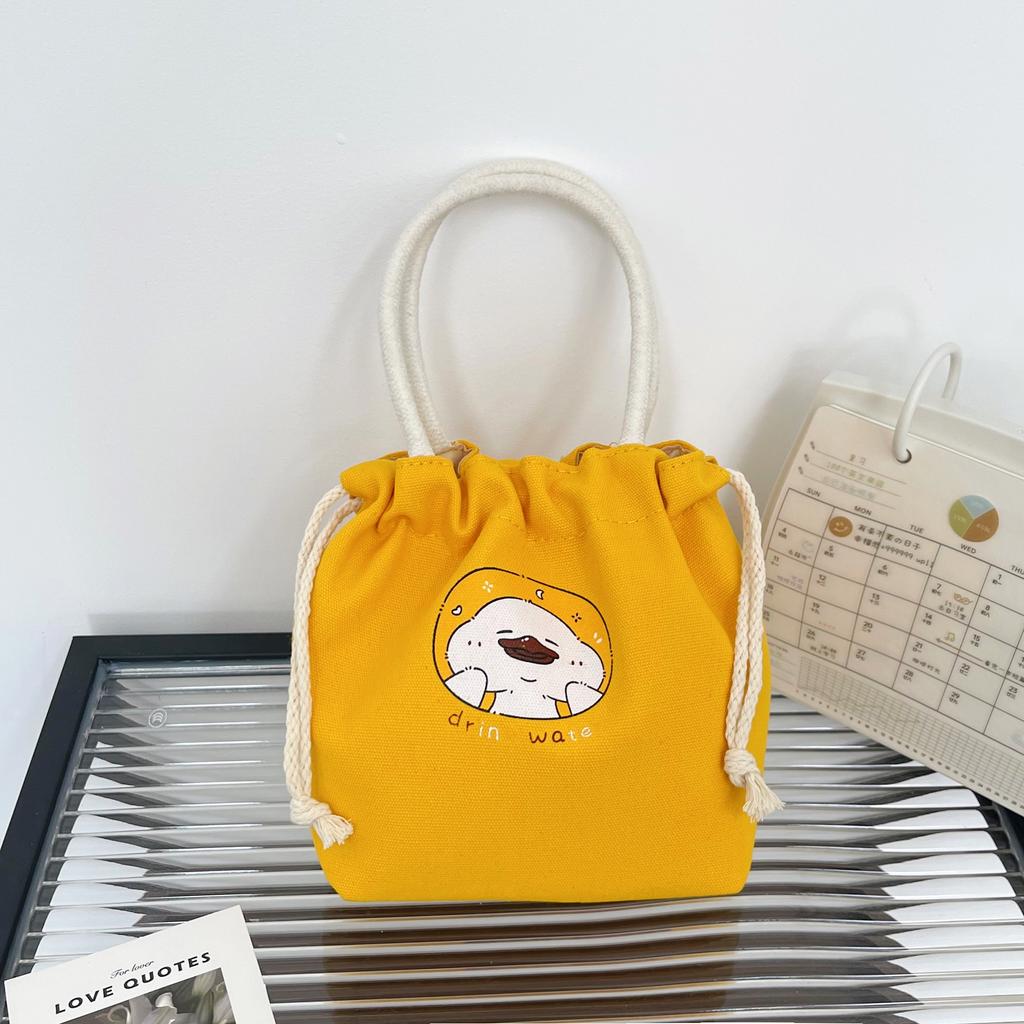 Drawstring Canvas Bucket Bag for Women, Small Corduroy Tote Pouch, Portable Makeup Bag, Snack Purse, Daily Handheld Bag CLE