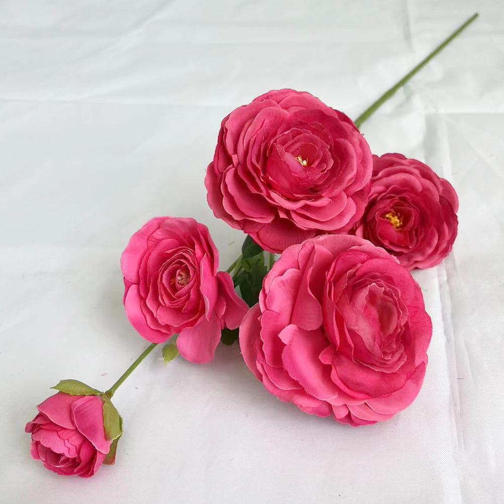 

Silk Peonies Artificial Flowers Artificial Ranunculus Flowers 5 Heads Faux Peonies with Long Stems for Wedding Decoration розы красного