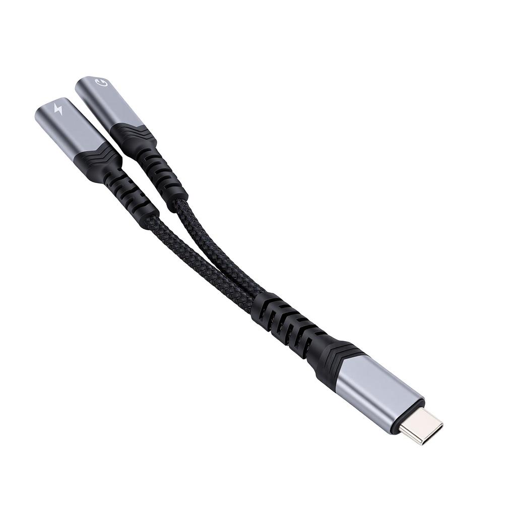Type C Splitter 1 In 2 Out Type C Audio Adapter with PD 60W Fast Charging Dongle Cable for Wired Headphones