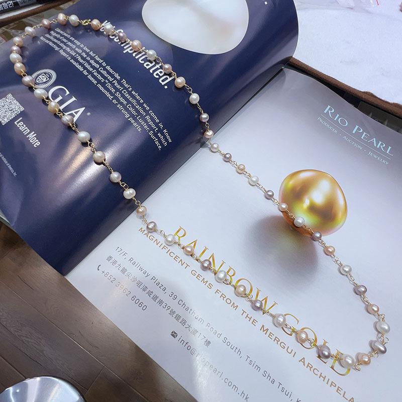 Handcrafted Pearl Necklace: Mixed White, Pink & Purple Pearls Natural