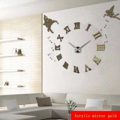Horloge Murale Ange Grande 3D DIY Grandes Horloges de Cuisine Chiffres Romains Autocollants Miroir Acrylique Horloge Murale Surdimensionnée pour Salon