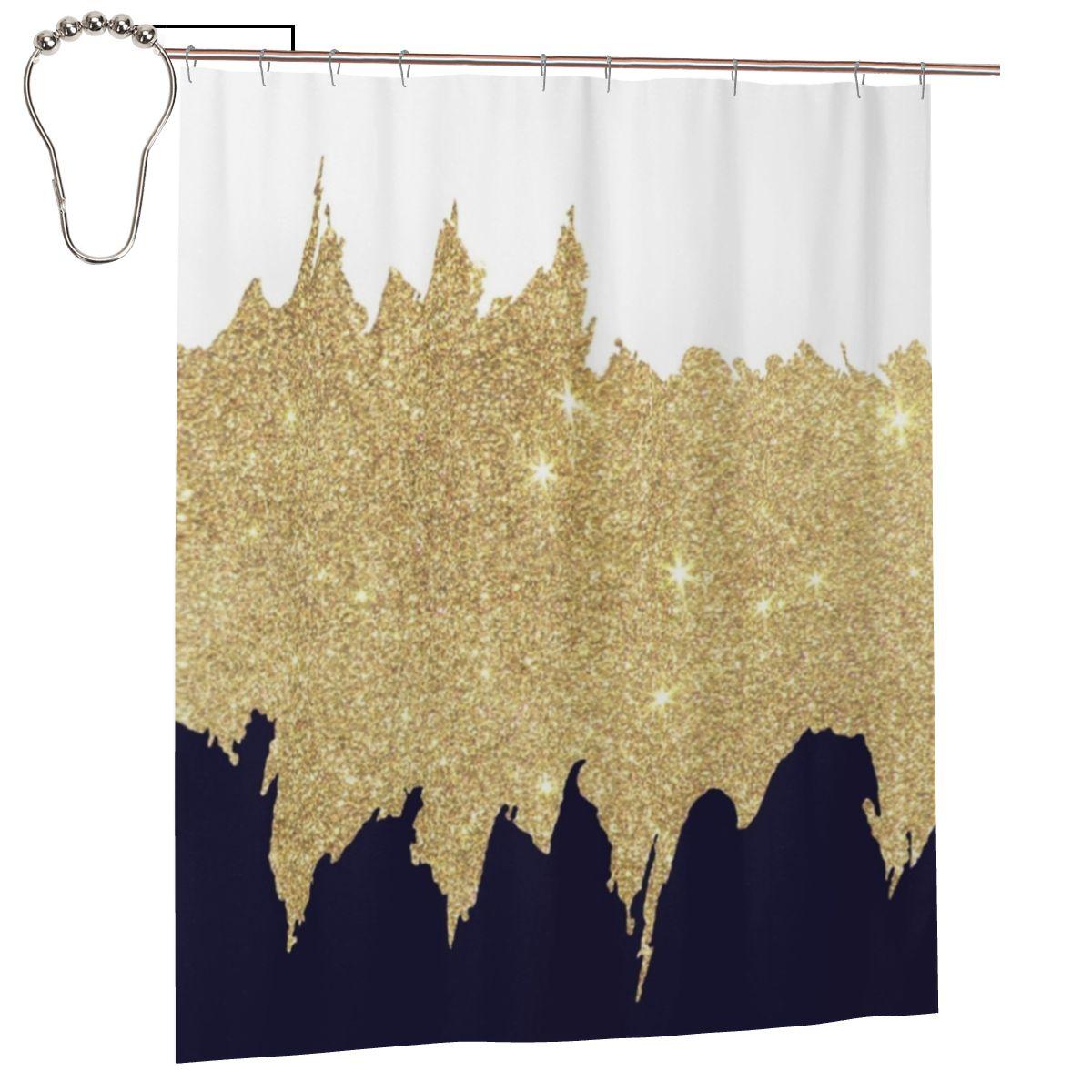 Black And Gold Glitter Pattern Shower Curtain Bathroom Polyester Waterproof Bath Curtains With Hooks W60H190(CM)-1 Pcs
