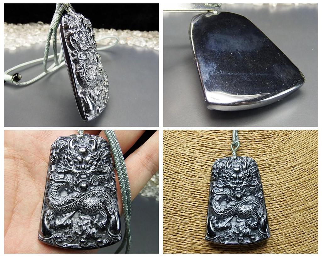 [Ishimachi] AAA High-Purity Terahertz Stone Feng Shui Rising Dragon Carved Large Pendant Top with Cord Necklace